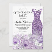 Invitation Robe violette & Quinceanera Florale (Devant)