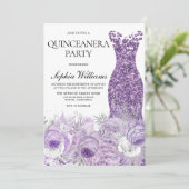 Invitation Robe violette & Quinceanera Florale (Debout devant)