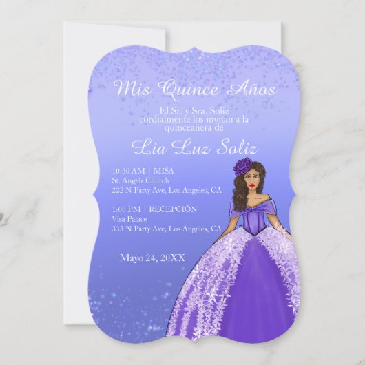 Invitation Robe Violette Quinceañera Vintage (Devant)