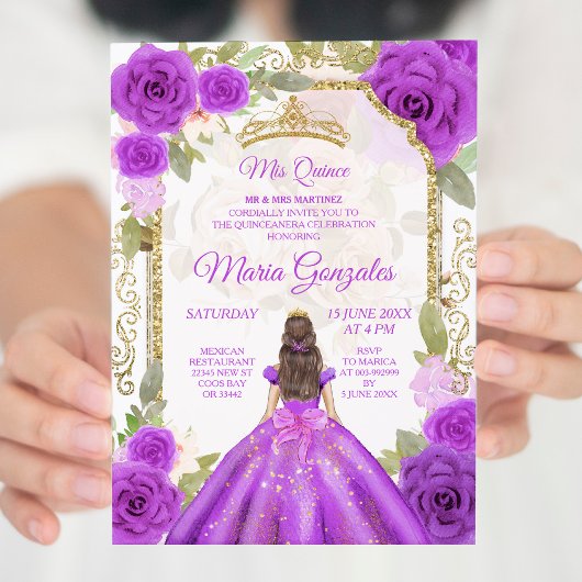 Invitation Robe violette & Rose Charra Mexicaine XV Anos