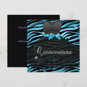 Invitation Robe zèbre bleue noire pour Quinceanera 15 ans