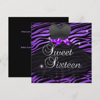 Invitation Robe zèbre noire violette Sweet Sixteen 16 ans