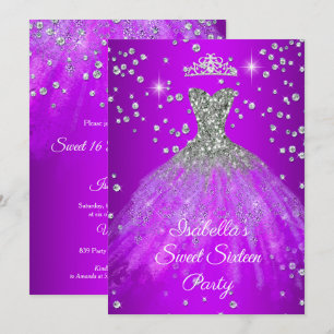 Invitation Robes à paillettes violettes pour fête de 16 ans T