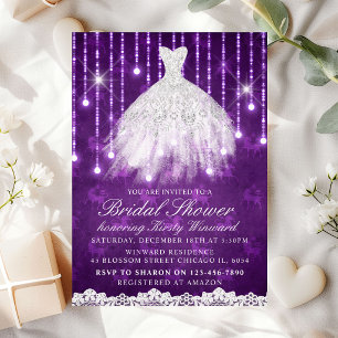 Invitation Robes blanches glamour violet pour une fête de mar