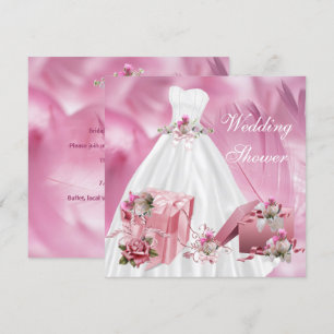 Invitation Robes blanches roses élégantes pour douche de mari