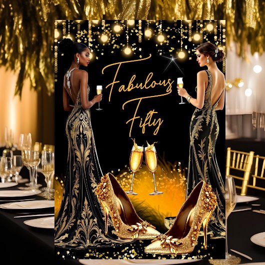 Invitation Robes Champagne Talons Dorés Anniversaire Fabuleux