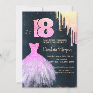 Invitation Robes Chic Drips, Bleu foncé 18 ans Anniversaire