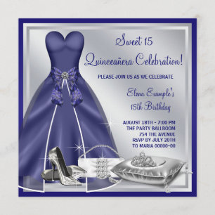 Invitation Robes de bal talons hauts bleu royal Quinceanera