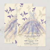 Invitation Robes de danse papillon violet bleu Quinceañera (Devant / Derrière)