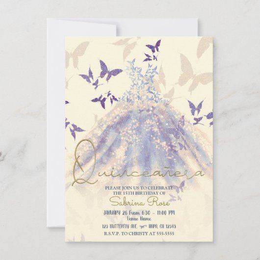 Invitation Robes de danse papillon violet bleu Quinceañera (Devant)