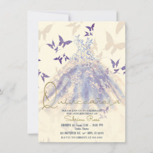 Invitation Robes de danse papillon violet bleu Quinceañera