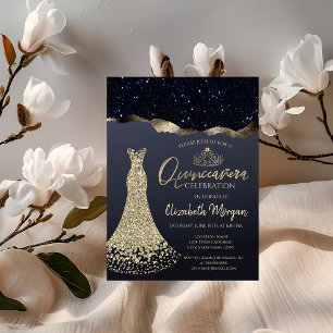 Invitation Robes de diamants chic, diadème doré, paillettes n