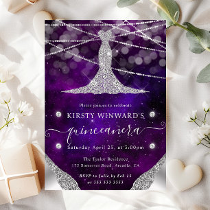 Invitation Robes de diamants et lumières de corde Quinceanera