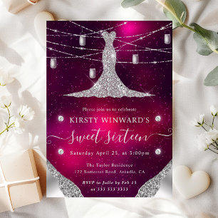 Invitation Robes de diamants et pots Mason Glam Sweet 16