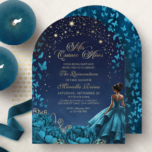 Invitation Robes de Fleurs Étoiles Turquoise Célestes Quincea