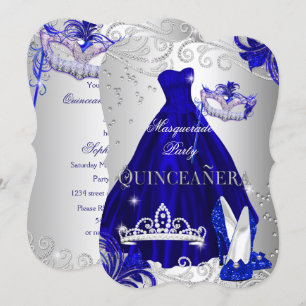 Invitation Robes de Quinceanera argent bleu et talons Masquer