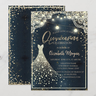 Invitation Robes de Quinceañera bleue en dentelle rustique, l