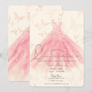 Invitation Robes de Quinceañera Danse Papillon Pêche Étincell