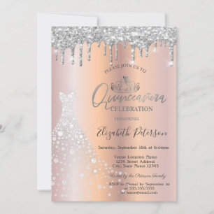 Invitation Robes de Quinceañera diamantées argentées à paille