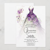 Invitation Robes de Quinceañera | Fleurs violettes (Devant / Derrière)