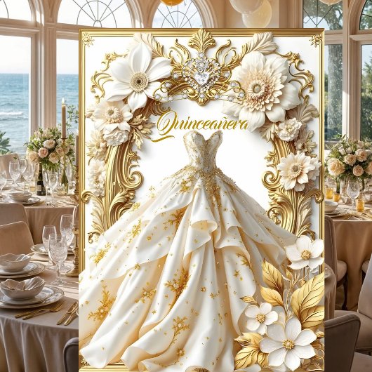 Invitation Robes de soirée dorée et blanche pour les 15 ans d