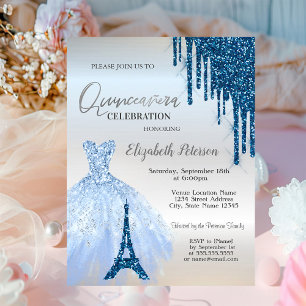 Invitation Robes de soirée pailletées de bleu,Robes,Tour Eiff