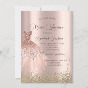 Invitation Robes Diamants Or Rose Luncheon de Mariage