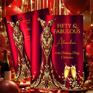 Invitation Robes dorées avec pierres précieuses rouges de fêt