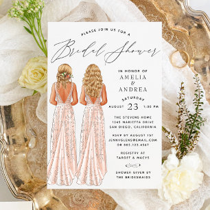 Invitation Robes Élégantes Fête de Mariage Deux Filles