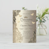 Invitation Robes,Papillons Fleurs Dorés Quinceañera (Debout devant)