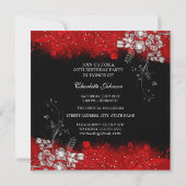 Invitation Robes rouges Fête d'anniversaire argent Plumes (Dos)