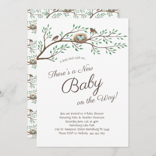Invitation Robin Bird Spring Baby shower Co-Ed Genre Neutre (Devant / Derrière)
