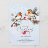 Invitation Robin birds, branch and berries Christmas holiday (Devant / Derrière)