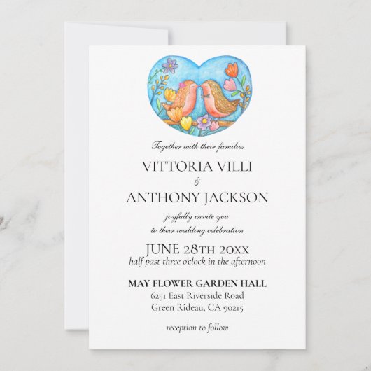 Invitation Robin Couple Oiseaux mignons do-it-yourself Jardin (Devant)