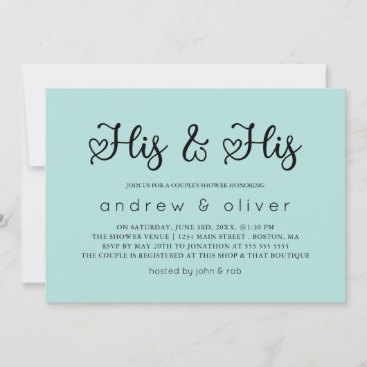 Invitation Robin Oeuf Bleu Minimal Sa douche et son couple (Devant)