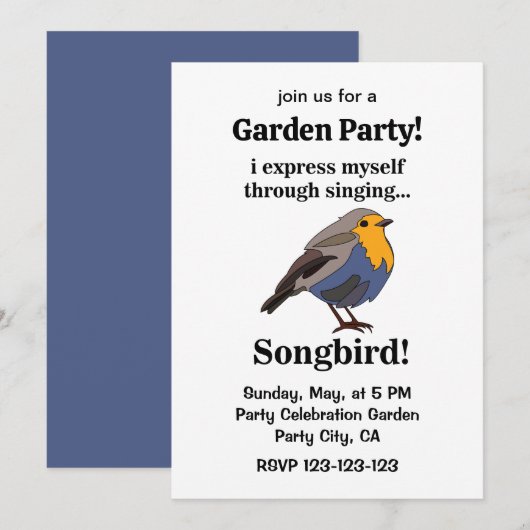 Invitation Robin Redmamin Songbird Garden Party (Devant / Derrière)