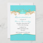 Invitation Robins Egg Blue et Gold Quinceañera (Devant)