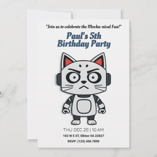 Invitation Robo Chat Anniversaire Feline Fun (Devant)