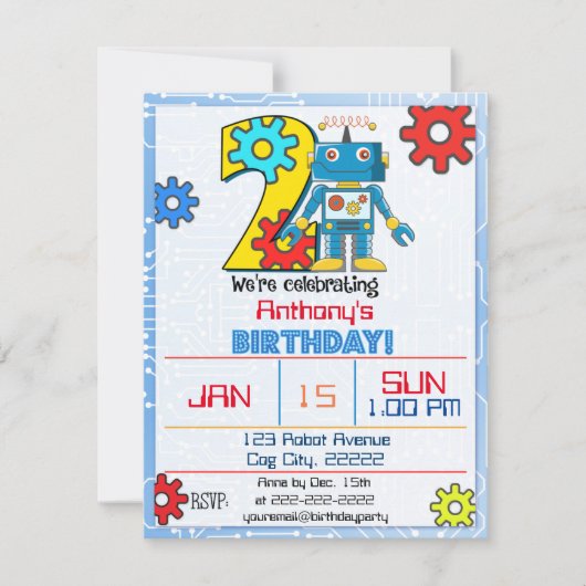 Invitation Robot 2e anniversaire (Devant)