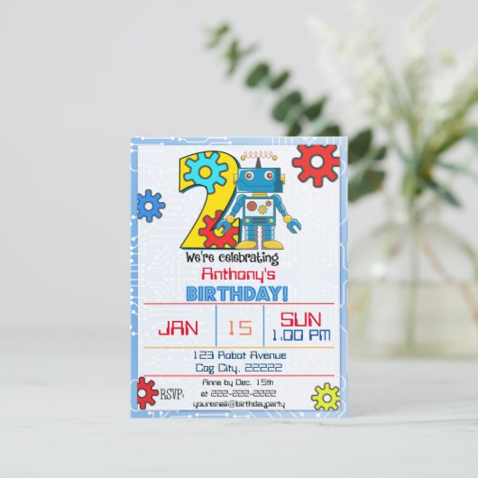 Invitation Robot 2e anniversaire (Debout devant)