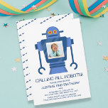 Invitation Robot Anniversaire de fête Thème Garçon Photo Invi<br><div class="desc">Célébrez votre enfant d'anniversaire avec cette amusante invitation à thème Robot avec sa photo encadrée par un robot bleu. Ajoutez les détails de votre fête pour customiser davantage.</div>