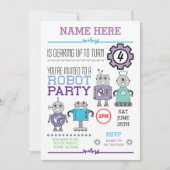 Invitation ROBOT Anniversaire Fête Blue Gears Cogs Robots Inv (Devant)