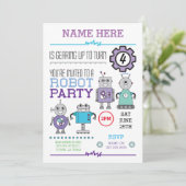 Invitation ROBOT Anniversaire Fête Blue Gears Cogs Robots Inv (Debout devant)