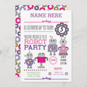 Invitation ROBOT Anniversaire Fête des Entraîneurs roses Cogs (Devant / Derrière)