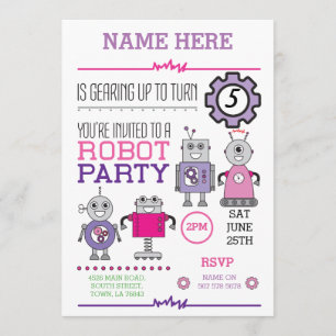 Invitation ROBOT Anniversaire Fête des Entraîneurs roses Cogs
