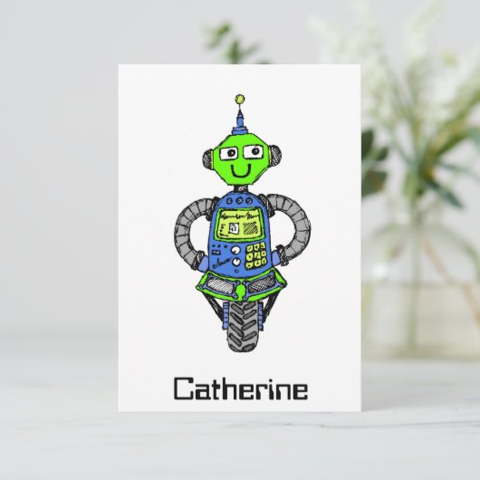 Invitation Robot Arnie, bleu et vert (Debout devant)