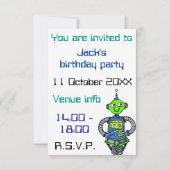 Invitation Robot Arnie, bleu et vert (Dos)