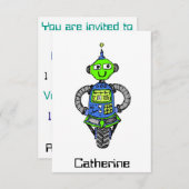 Invitation Robot Arnie, bleu et vert (Devant / Derrière)