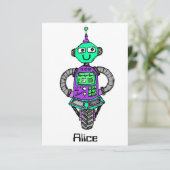 Invitation Robot Arnie, violet et vert (Debout devant)