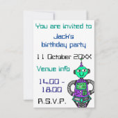 Invitation Robot Arnie, violet et vert (Dos)